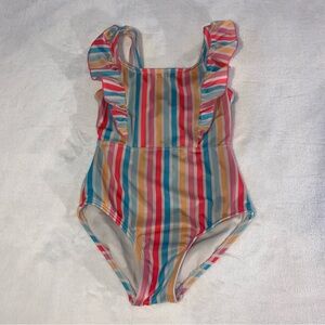 Cat & Jack Multicolor Striped Rainbow Girls Swimsuit One Piece Size Small